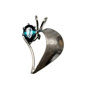 Sterling Aquamarine Curved Heart Pendant 925 Silver Corner Sparkling Gemstone